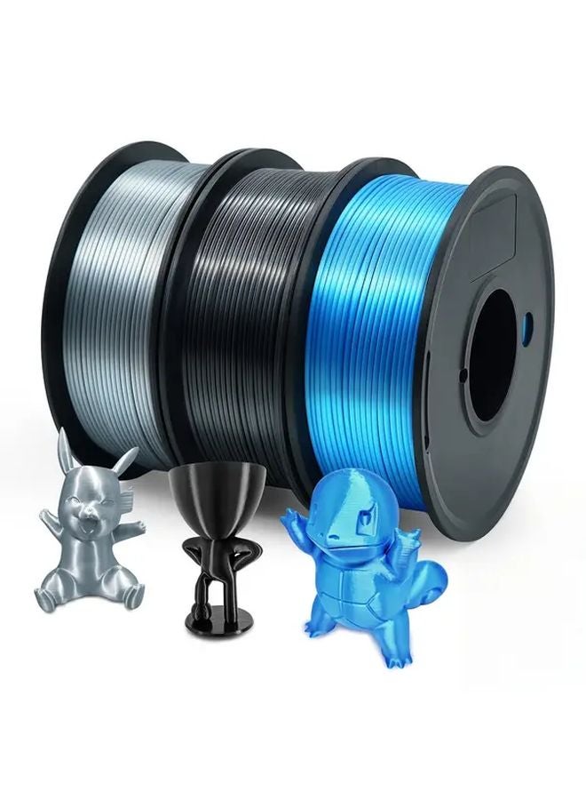 Silk Black Gray Blue PLA Filament 1.75mm 3 Rolls 250G Smooth 3D Printer Bundle - Image 1